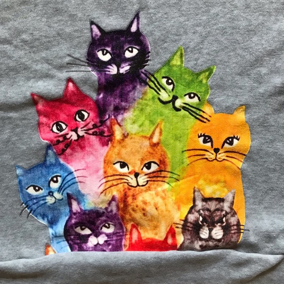 Rainbow Cats And Paw Prints Hoodie Sweatshirt Womens Size Large Grey Pullover - Picture 2 of 6